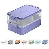 linoroso Lunchbox Erwachsene Brotdose mit 3 Fächern Bento Box mit Soßenbehälter und Geschirr Lunch Box für Mikrowelle und Spülmaschine Kunststoff BPA-frei Als Frühstücksbox Jausenbox - Violett