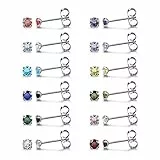 AllerPierce 12 Paare Edelstahl CZ Ohrstecker Set Damen Bunt Ohrringe Stecker 3mm-8mm Geburtsstein Ohrpiercing Elegant Zirkonia Schmuck 20G für Damen Frauen Mädchen (3mm)