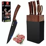 7-teilig Messerblock Set,Scharf Messerset mit Messerblock und Integriertem Messerschärfer,Hochwertigem Edelstahl und Ergonomische Griffe,Profi Küchenmesserset für Den Heimgebrauch