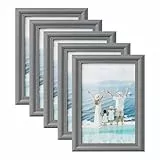 WOLTU Bilderrahmen 10x15cm 5er Set Fotorahmen Holzrahmen mit Passepartout, zum vertikalen oder horizontalen Aufhängen/Aufstellen, Posterrahmen Collage Wanddeko, Grau