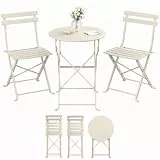 SONGMICS Balkonmöbel, Gartenmöbel-Set, 3-teilig, klappbar, 1 Tisch mit 2 Stühlen, Terassenmöbel Stahl, wetterfest, für Outdoor, Balkon, Terrasse, cappuccinobeige GGF036LZ01