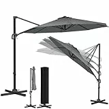 KESSER® Sonnenschirm Ampelschirm SUN Rund XL Ø330 cm Inkl. Abdeckung, 7-Fach Verstellbar Drehbar Neigbar Kippbar Groß 360° Drehbar Gartenschirm mit Kurbel Sonnenschutz UV50+ Anthrazit