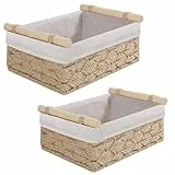 Yawinhe 2 Stück Handgewebt Aufbewahrungskorb, Korb geflochten aus Wasserhyazinthe Seegras, Geflochtener Aufbewahrungsbox mit Griffen, für die Organisation, Natur, SNL001N