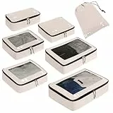 ECOHUB Koffer Organizer Packing Cubes 7-Teiliges Koffer Organizer Set Packwürfel Pet-Recycelte Packtaschen für Koffer Kofferorganizer für Rucksack schuhbeutel Kleidertaschen für Koffer(Beige)