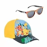 Pokemon Baseball Cap inkl. Sonnenbrille, Kappe Schirmmütze für Kinder Jungen Cappy mit Klettverschluss, verstellbar, Gr. 52 54 Sonnenschutz (DE/NL/SE/PL, Numerisch, 52, Gelb)