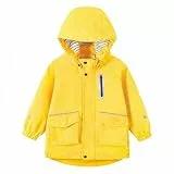 Volunboy Kinder Regenjacke Wasserdicht, Leichte Winddichte Jacke, Abnehmbare Kappe, Reflektorstreifen, Jungen & Mädchen 2-6 Jahre(Größe 120,4-5 Jahre,Gelb)