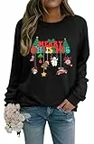WIEIYM Weihnachtspullover Damen Sweatshirt Langarmshirt Rundhals Langarm Pullover Herbst Winter Weihnachtsbaum Druck Weihnacht Casual Christmas Sweat Oberteile,D-Black,M