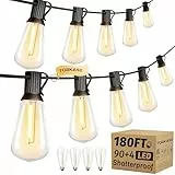 Torkase LED Lichterkette Außen Strom 54m - Outdoor Lichterketten 180FT mit Aussen Wetterfest 90+4 ST38 Glühbirne Warmweiß Aussenlichterkette für Balkon Garten Pavillon Terrasse Vorzelt Hochzeit