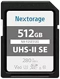 Nextorage Japanischer Hersteller UHS-II SD Karte 512GB SDXC V60 Maximale Lesegeschwindigkeit 280MB/s Maximale Schreibgeschwindigkeit 150MB/s 4K Aufnahme NX-F2SE512G Speicherkarte