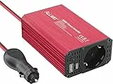 ALLWEI 300W Wechselrichter 12V auf 230V Spannungswandler, Stromwandler mit Typ-C & USB Anschluss, Inverter 12V 220V, Auto Steckdose für Auto, Laden von Handys, Laptops und Anderen Geräten(Rot)