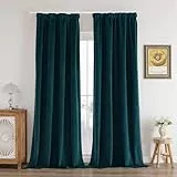Joydeco 100% Blickdicht Samt Vorhänge mit Kräuselband 2 er Set H 260 x B 140 Blaugrün Schienensystem Schiebevorhang Verdunkelung Thermovorhang Kälteschutz Gardinen Schlafzimmer Wohnzimmer Curtains