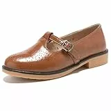 TRULAND Damen Leder Mary Jane Oxfords Schuhe – Elegant Loafer Vintage Business Damen Halbschuhe für Büro Alles (CN 41 / EU 39.5, Braun Mary Jane)