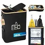 MidingChai 160L Gelber Sack Ständer + Pfandflaschen Sammelbehälter 2-in-1,Für 60L-120L Gelber Sack，Gelber Sack Mülleimer mit Deckel, Müllsystem für Küche & Haushalt - Schwarz