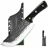 FULLHI Metzgermesser, Mehrfarbiger Holzgriff Full Tang Kochmesser mit Scheide, Hochkohlenstoffstahl Fleisch schneiden Küchenmesser für Outdoor, Camping BBQ (Schwarz, Kochmesser)