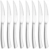 Joyfair Steakmesser Set, 8 Stück Edelstahl Steakbesteck Messerset mit Wellenschliff, 23cm Hochwertig Pizzamesser Tafelmesser für Haus/Restaurant/Hotel, Hochglanzpoliert & Spülmaschinenfest