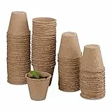 Relaxdays 240 x Anzuchttöpfe im Set, biologisch abbaubar, für Pflanzen, Pflanztöpfe, Zellulose, Aussaattöpfe rund, 8 cm, beige