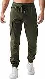 JMIERR Hose Herren Cargo Hose Stretch Jogginghose für Männer Sporthose Casual Freizeithose Elastische Taille mit Kordelzug Sweatpants Herren mit Taschen,Grün XL