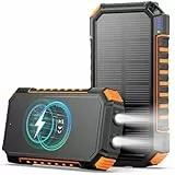 A ADDTOP Solar Power Bank – 26800mAh kabelloses PowerBank mit USB C – 3,0A Schnellladefunktion Tragbares Ladegerät für Smartphones Tablets – 2 Taschenlampen für Camping und Outdoor