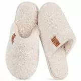 EverFoams Damen Scuff Hausschuhe Gemütlich Weiches Flauschiges Kunstalpaka Memoryschaum Leichte Rutschfeste Pantoffeln Creme Weiß, 38-39 EU