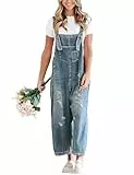 Vanchenl Damen Vintage Casual Denim Jean Overalls Lose Distressed Bib Latzhose Verstellbare Baggy Harem Romper Jumpsuit Hosen Dunkelblau M
