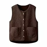 Teddy Weste Damen Leichte Fleeceweste Herbst Winter Warm Ärmellos Kuscheljacke Casual Einfarbig Damenweste Herbstmantel Pelzjacke Knöpfen Plüschweste,Braun,S