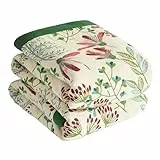 Bailix Premium Boho Tagesdecke 100% Baumwolle Kuscheldecke Doppelseitige Musselin Boho Decke 230x250cm, Kuschelige Sofadecke & Bettüberwurf, Patchworkdecke, Sommedecke für Wohnzimmer Grün/Beige