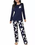 Evolyline Schlafanzug Damen Lang Pjama Set Zweiteiliger Schlafanzüge für Damen Langarm Nachtwäsche Pyjama Loungewear Homewear Lounge Set Kuschelig Hausanzug für Herbst Winter Pajamas for Women