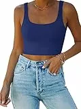 REORIA Damen Crop Top elegant Corset Top Neckholder Top Aesthetic Sport Sommer Tops Dunkelblau S