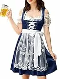 YesPerfect Damen Dirndl Set 3tlg. Midi Dirndl-Komplettsets Trachtenmode Mit SchüRze, Bluse, Kleid, C-Dunkelblau, 38