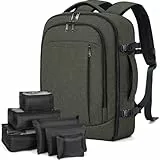Lekespring Große Rucksack Handgepäck für Damen Herren, 17 Zoll Laptop Rucksack Reiserucksack mit 6 Teilige Kleidertaschen-Packing Cubes für Urlaub Business Arbeit, Grün