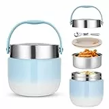 ACOMTUO Thermobehälter für Essen 1200ml,Warmhaltebehälter Essen mit Faltbaren Löffel， Thermoschüssel mit Deckel,Thermo Lunchbox Geeignet für die Lagerung von Mehl, Suppe, Mittagessen, Käse (Blau)