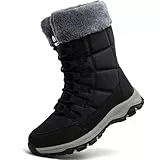 VTASQ Damen Winterstiefel Wasserdicht Warme Gefüttert Winterschuhe Outdoor Stiefel rutschfeste Flache Warme Wanderschuhe Rutschfest Schneestiefel Schwarz 38EU