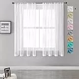 MRTREES Vorhänge Gardinen mit Store Vorhang Voile halbtransparent kurz in Leinenoptik Gardine Schals Weiß 145×140cm (H×B) für Wohnzimmer Schlafzimmer Kinderzimmer 2er Set