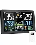 HAOYAO Wetterstation Funk mit Außensensor, Farbdisplay, Wettervorhersage, Temperatur, Luftfeuchtigkeit, Wecker mit Schlummerfunktion, Luftdruck,60m Übertragungsentfernung, für Innen und Außen
