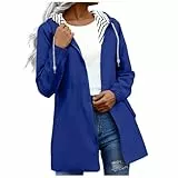 KOG Regenjacke für Damen Wasserdicht Windjacke Freizeit übergangsmantel Jacke Einfarbige Bekleidung Teenager Mädchen Trachtenjacke Oversize Sportjacke Elegant Frau Regenjacken Blau 5XL