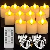 SoulBay 12 Stück Wiederaufladbare LED Teelichter Kerzen Flackernd mit Fernbedienung und Timer, Aufladbar LED Teelicht Elektrische Kerzen mit USB-C Kabel für Party Wohnzimmer Halloween Weihnachtendeko
