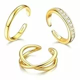 Milacolato 3 Stück 14K Gold Gefüllte Zehenringe für Damen Verstellbare Gold Zehenring Set Offenes Band Einfach CZ Hawaiian Sommer Strand Fußring