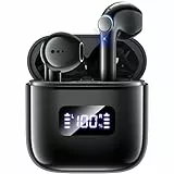 Gxorul Bluetooth Kopfhörer, Bluetooth Sport 5.3 Ohrhörer mit Mikrofon, Tastensteuerung, 30 Stunden Spielzeit mit Ladehülle, LED-Anzeige für iOS Android（Dunkelgrau）