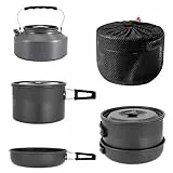 aiGear Camping Kochgeschirr Set/Outdoor Geschirr Set | Camping Topf Kochtopf Tragbar Aluminium | mit Aufbewahrungsbeutel | für Outdoor Camping Wandern Wandern Picknick (CC01BK05)