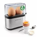 GOURMETmaxx Design Eierkocher für 2 Eier | kompakter Egg Boiler | Egg Cooker mit Eierstecher, Messbecher & Signalton | 3 Härtegrade | leichte Reinigung & spülmaschinenfeste Teile