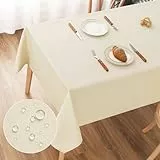 AooHome Tischdecke Abwaschbar Beige, 140x240cm Tischdecken Leinen-Optik Tischtuch aus Polyester Wasserabweisend mit Lotuseffekt, Dauerhaft Kratzfest für Wohnzimmer, Esszimmer, Balkon, Garten