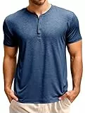 Runcati Herren T-Shirt Kurzarm Henley Shirt Sommer Regular Fit Oberteile Männer Rundhals Einfarbig Basic Hemd Casual Tee Tops mit Knopfleiste Blau L