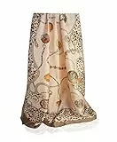 GLORIS Damen schal fein seidig groß 180 x 90 cm Beige mit buntes Muster. Halstuch Tuch für Frauen. Kopftuch Halstuch Schal. Seidenschal Elegante