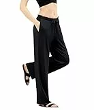 COLORFULLEAF Schlafanzughose Damen Lang Bambus Pyjamahose Dünne Sommerhose Schlafanzughosen Relax Weites Bein Haushose(Schwarz,L)