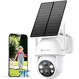 YESYAMO 2K Überwachungskamera Aussen Akku, 355°/90° Pan Tilt WLAN Kamera mit Farbnachtsicht, solar Kamera Überwachung außen, PIR Bewegungsmelder, Cloud/SD Storage, 2-Wege-Audio, 2,4 GHz WLAN (weiß)