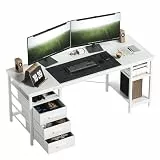 HOMRELEXA Computertisch, Schreibtisch mit 3 Schubladen und 3 Justierbaren Regalen, 120x60x75cm Umkehrbarer PC Tisch, Bürotisch Moderner Stil, für Büro Arbeitszimmer Schlafzimmer Wohnzimmer, Weiß