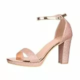 Elara Damen Pumps Strass High Heels Chunkyrayan OK-29 Champagne-40