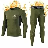 MEETWEE Thermounterwäsche Funktionsunterwäsche Herren, Skiunterwäsche Winter Suit Atmungsaktiv Lange Thermo Unterwäsche Set Thermowäsche Unterhemd + Unterhose-Grün-L