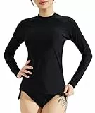 SURFEASY Damen Rash Guard Langarm Sonnenschutz Schnelltrocknend Badeshirt Surf Shirt Schwimmen Bademode(Schwarz,M)