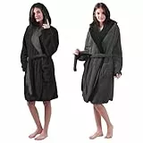 HOMELEVEL Damen Sauna Bademantel mit Kapuze - Wende Saunamantel - flauschiger Bademantel lang & warm aus Sherpa Fleece - Kuschelbademantel mit Lammfell Optik - reversible Bathrobe